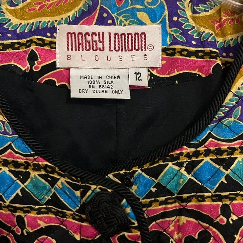 MAGGY LONDON Vintage Mixed Prints Long Sleeve Silk Jacket 12